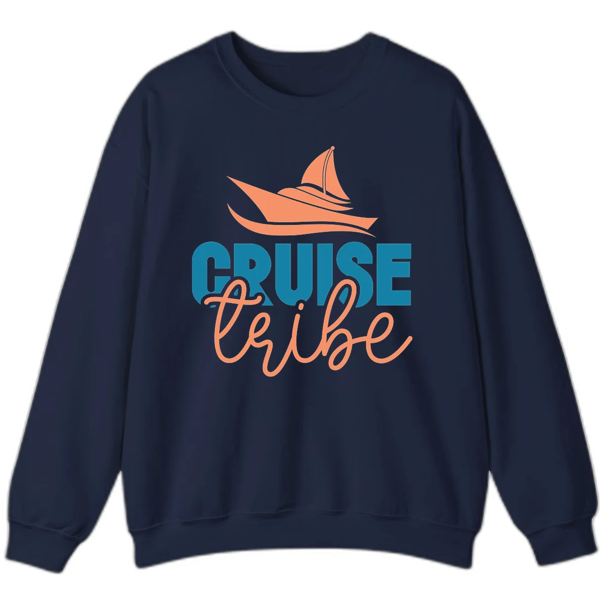 Cruise Vibe Sailboat Nautical Crewneck Sweatshirt in Navy