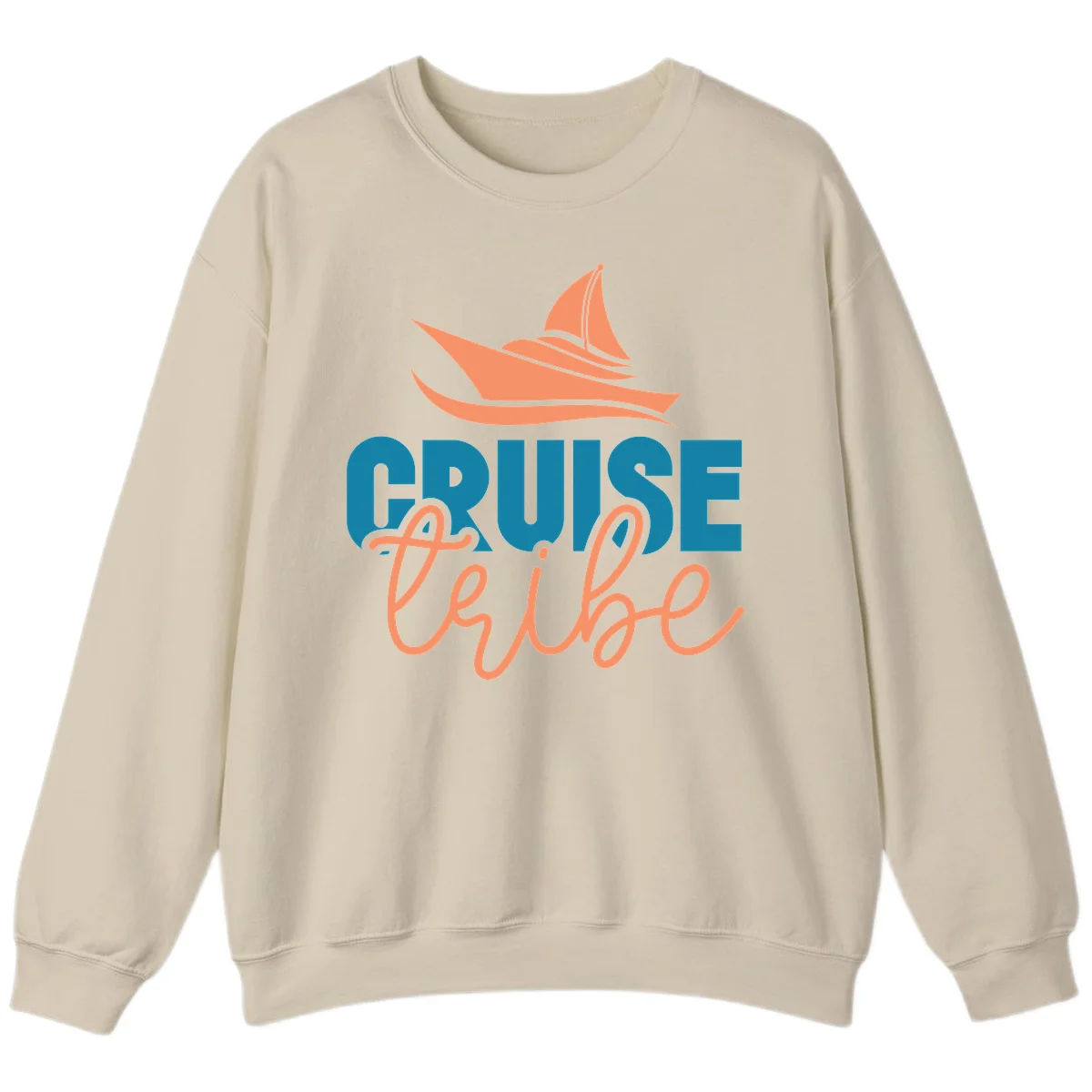 Cruise Vibe Sailboat Nautical Crewneck Sweatshirt in Sand