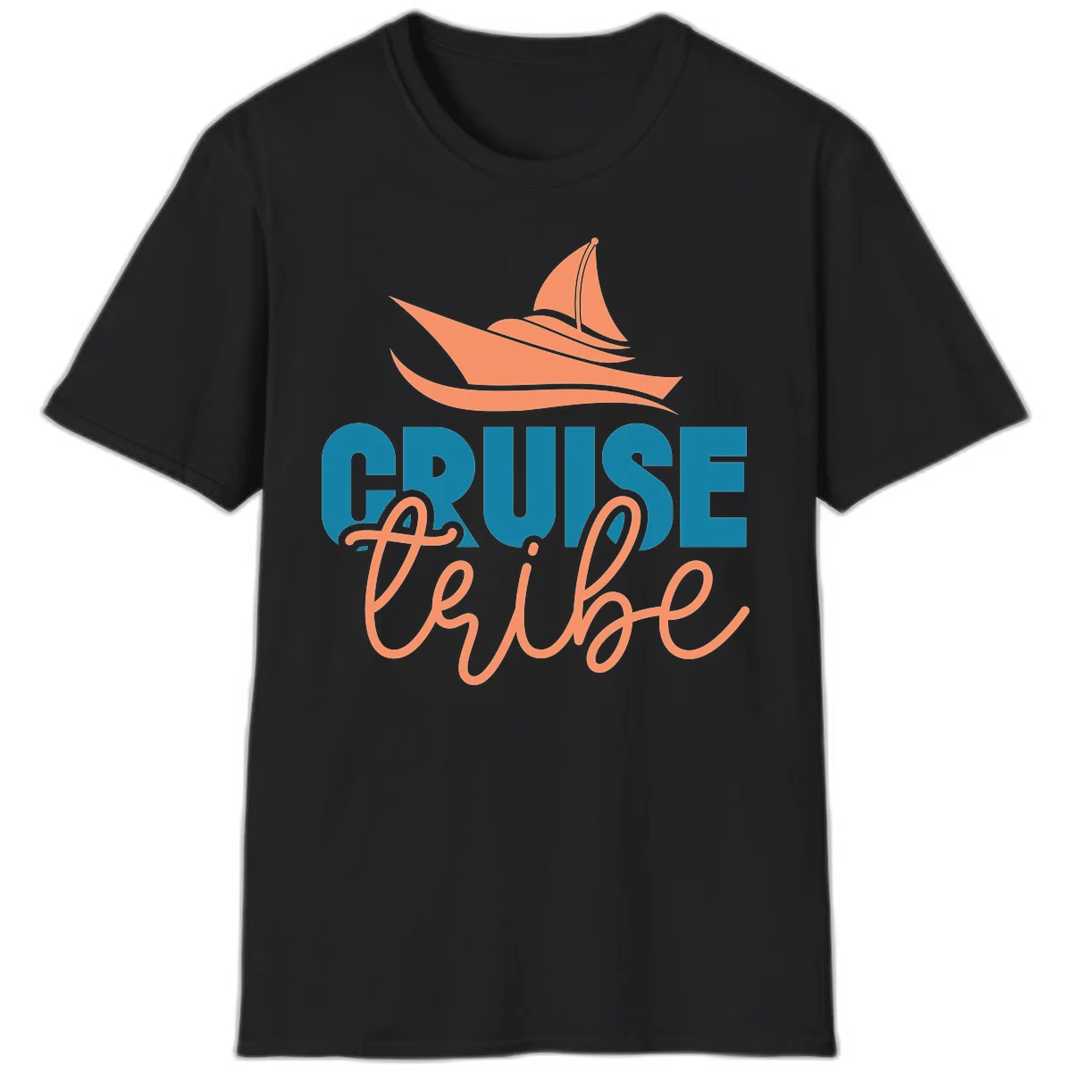Cruise Vibe Sailboat Nautical Vacation T-Shirt in Black