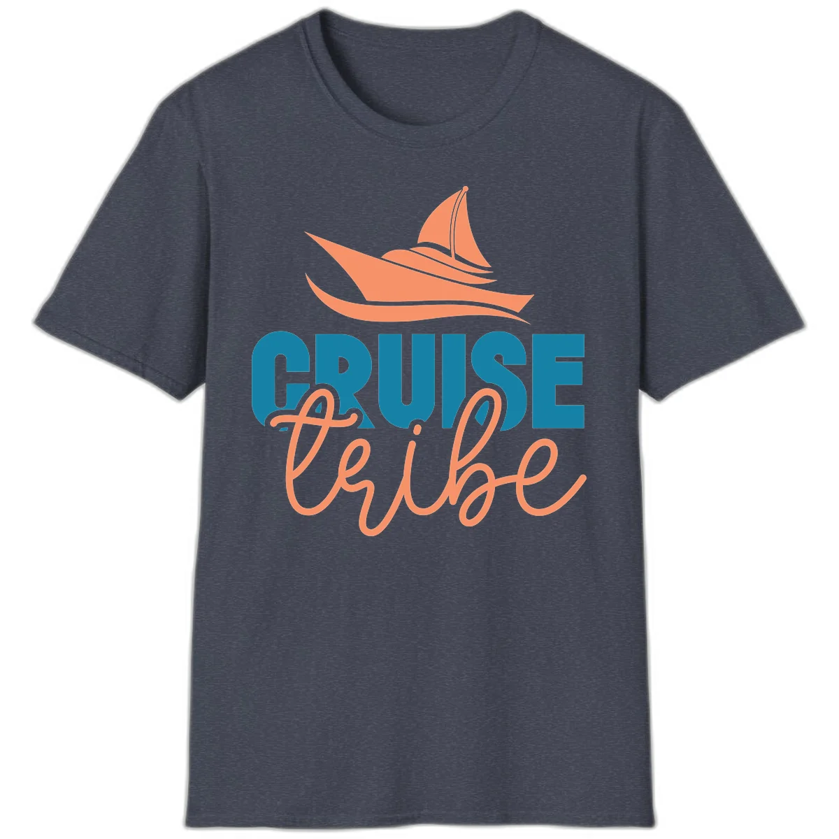 Cruise Vibe Sailboat Nautical Vacation T-Shirt in Heather Navy