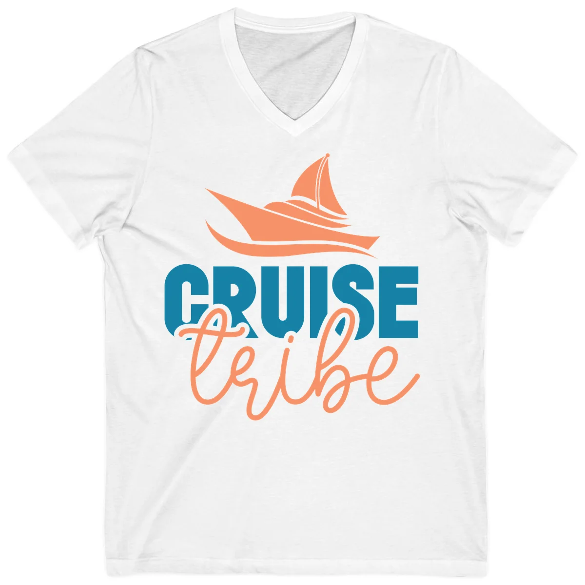 Cruise Vibe Sailboat Nautical V-Neck T-Shirt in White