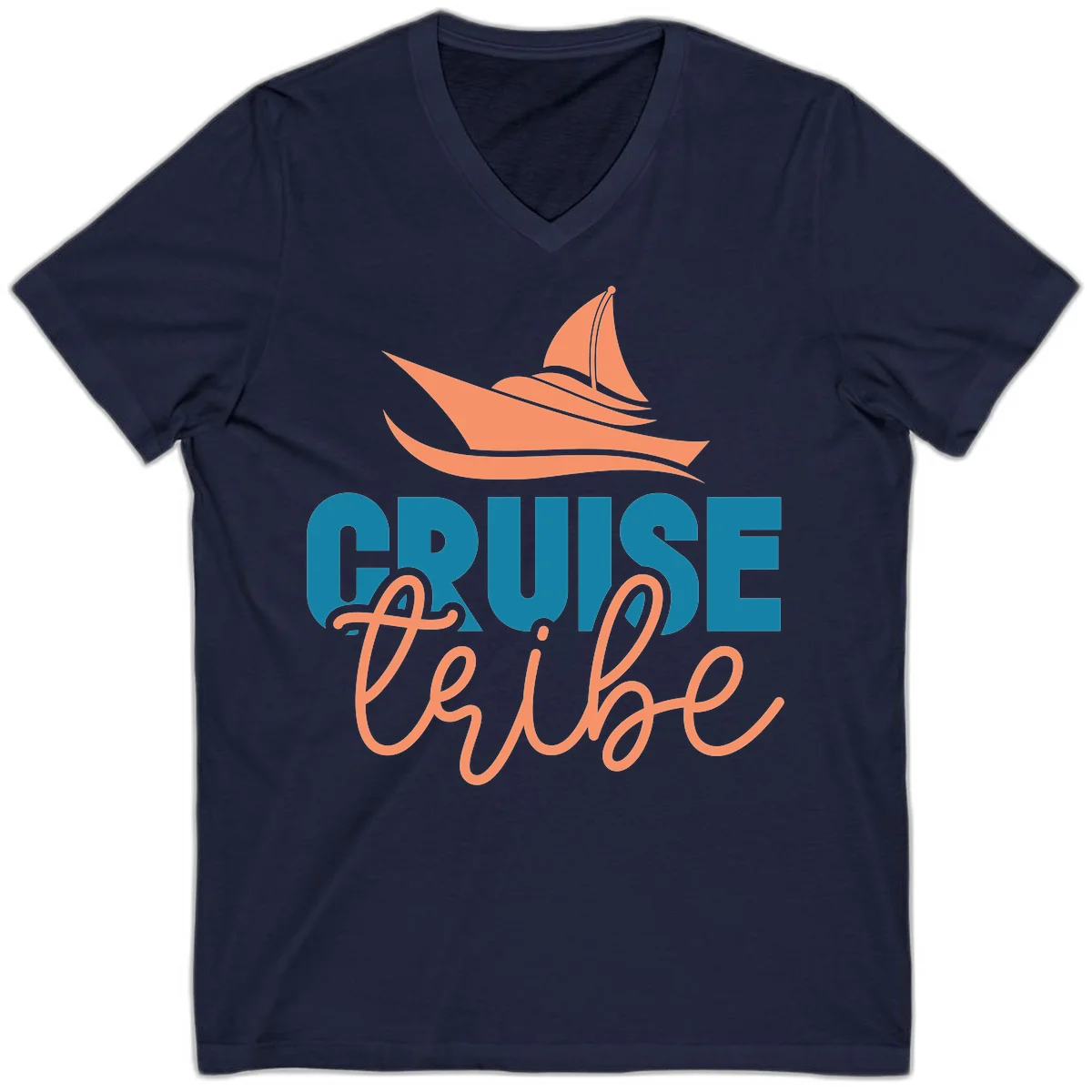 Cruise Vibe Sailboat Nautical V-Neck T-Shirt in Navy