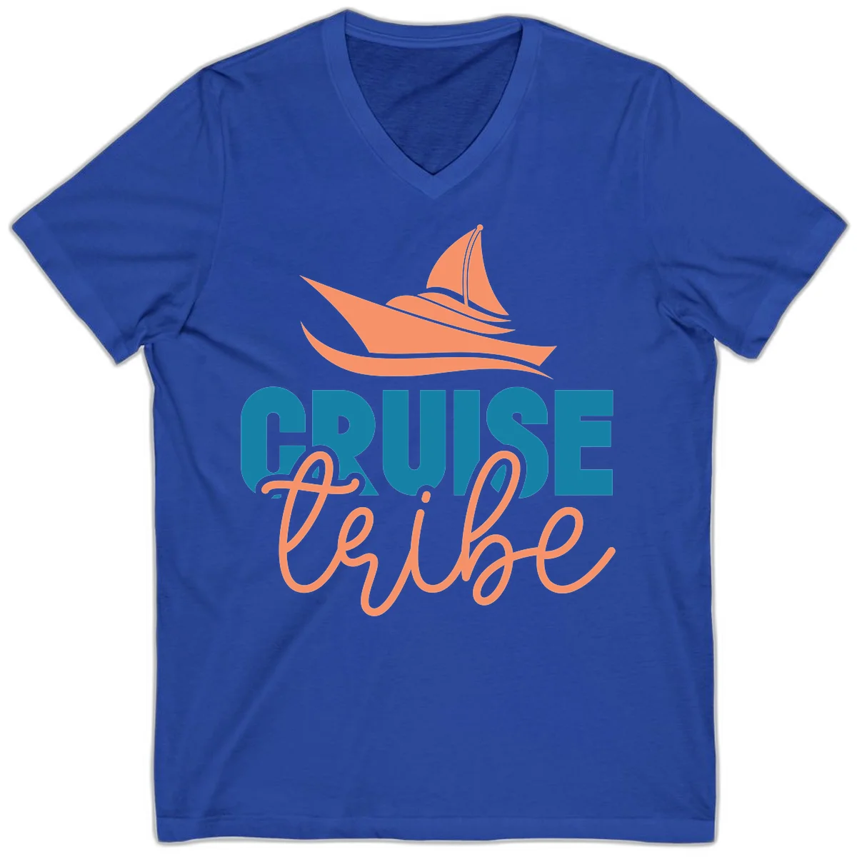 Cruise Vibe Sailboat Nautical V-Neck T-Shirt in True Royal