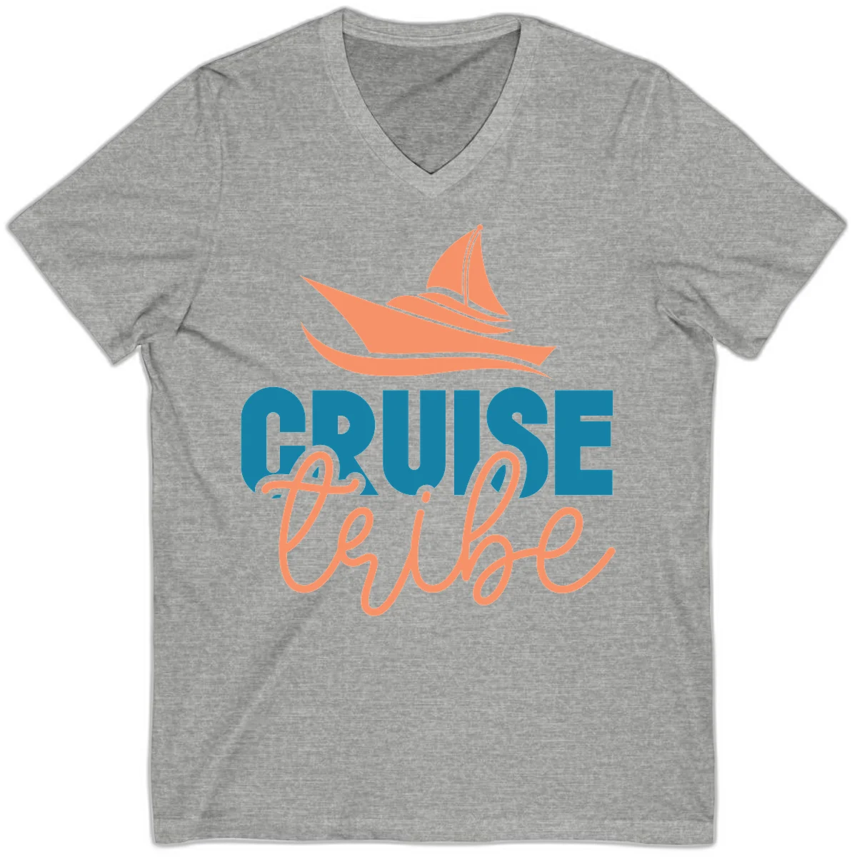 Cruise Vibe Sailboat Nautical V-Neck T-Shirt in Athletic Heather