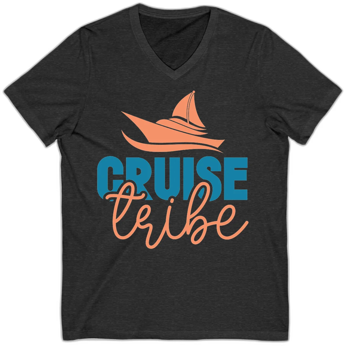 Cruise Vibe Sailboat Nautical V-Neck T-Shirt in Dark Grey Heather