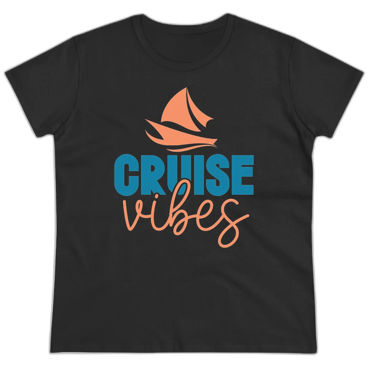 Cruise Vibes Sailing Design Ladies Tee in Black