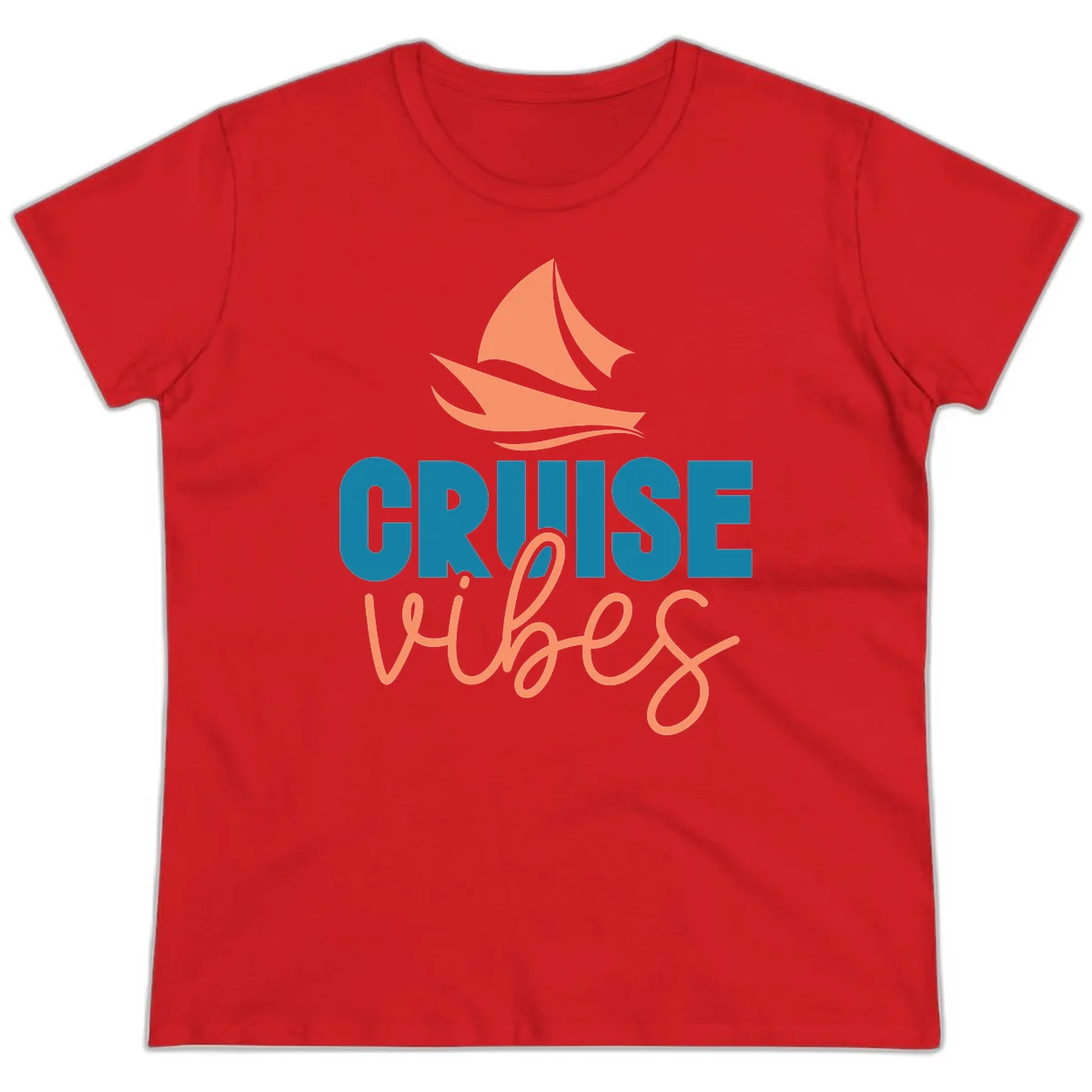 Cruise Vibes Sailing Design Ladies Tee in Red