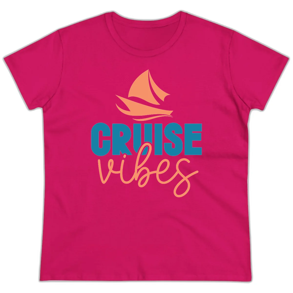 Cruise Vibes Sailing Design Ladies Tee in Heliconia