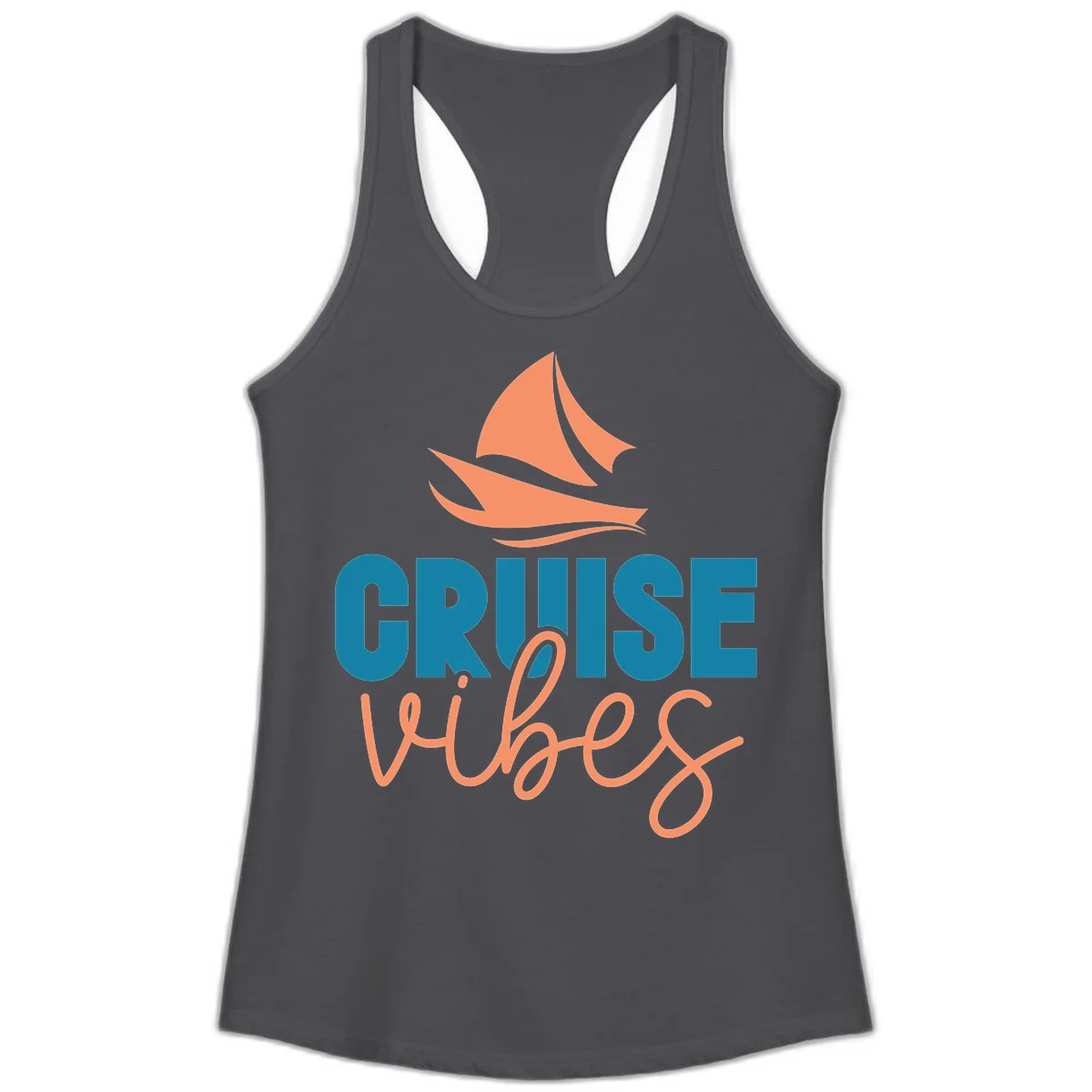 Cruise Vibes Sailing Design Ladies Tank in Solid Dark Gray