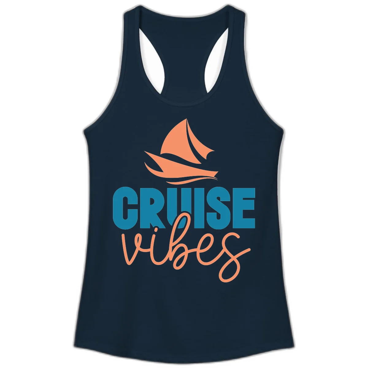Cruise Vibes Sailing Design Ladies Tank in Solid Midnight Navy