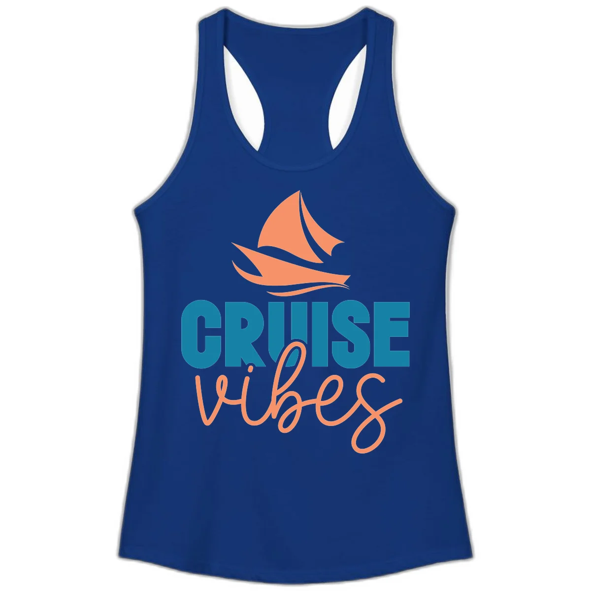 Cruise Vibes Sailing Design Ladies Tank in Solid Royal
