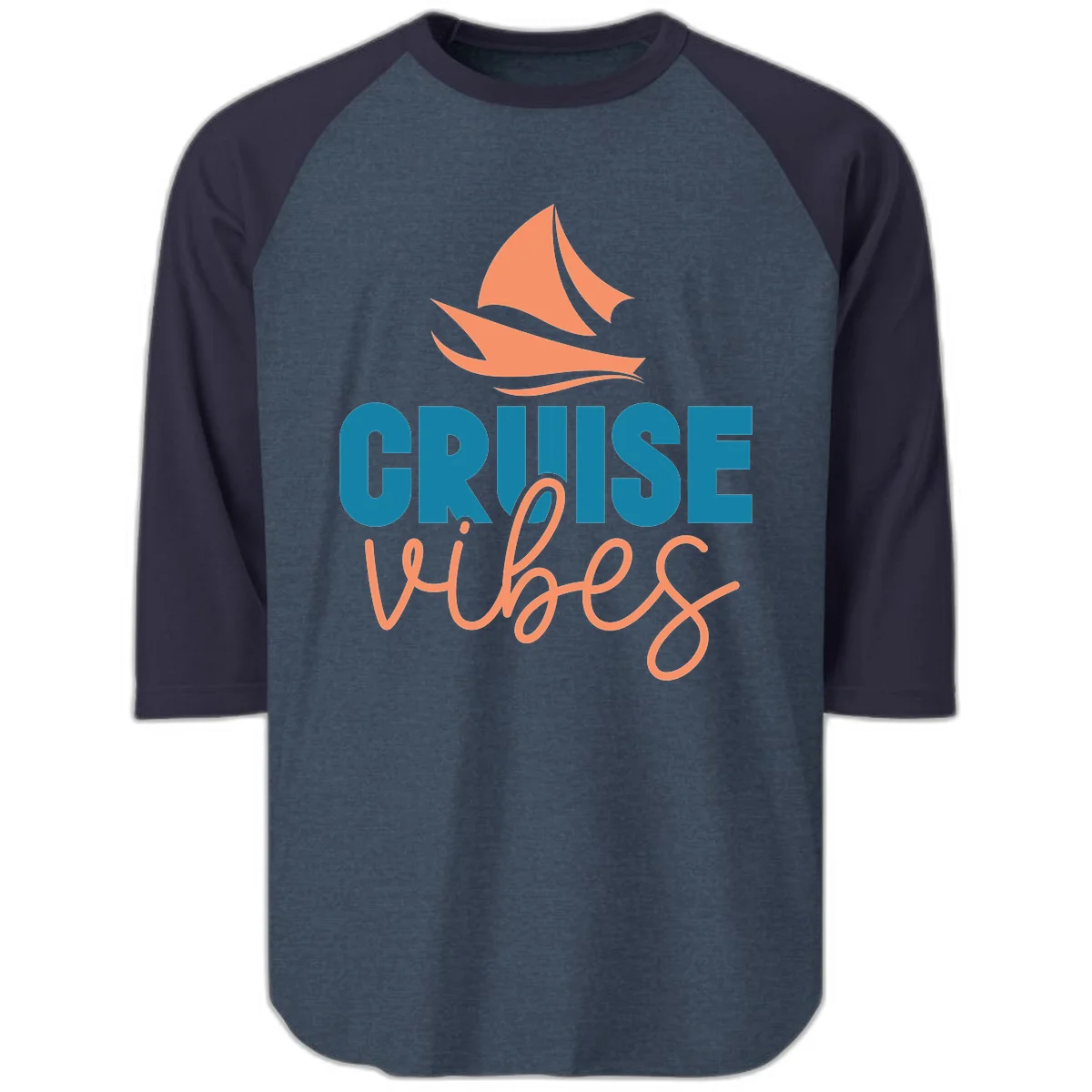 Cruise Vibes Sailing Design Raglan 3/4 in Heather Denim Navy