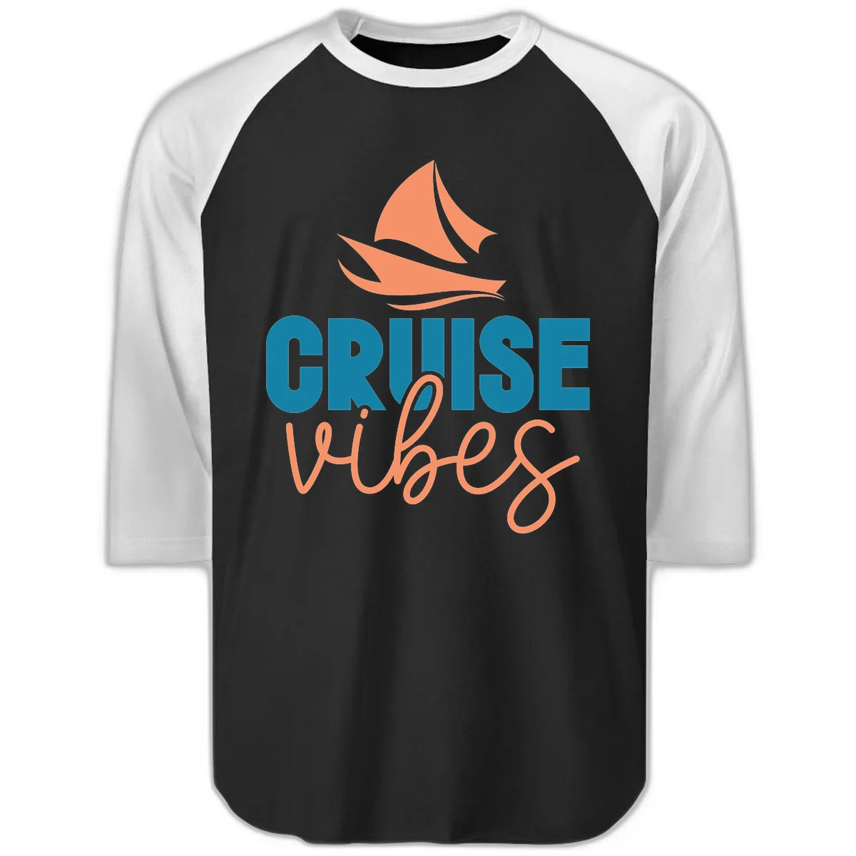 Cruise Vibes Sailing Design Raglan 3/4 in Black White