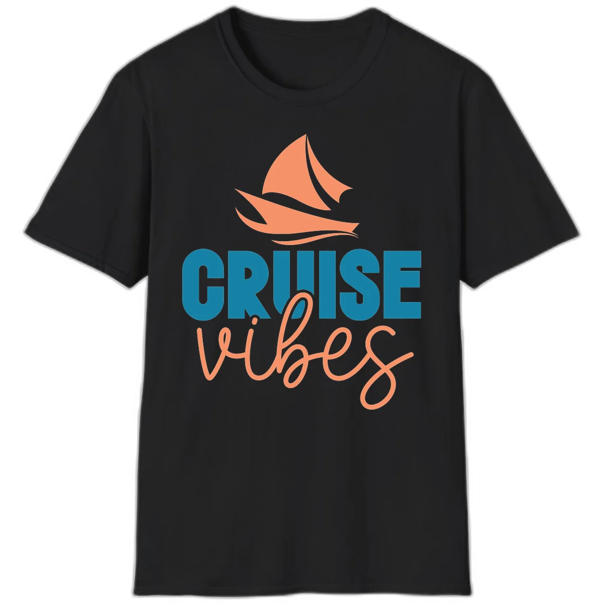 Cruise Vibes Sailing Design T-Shirt in Black