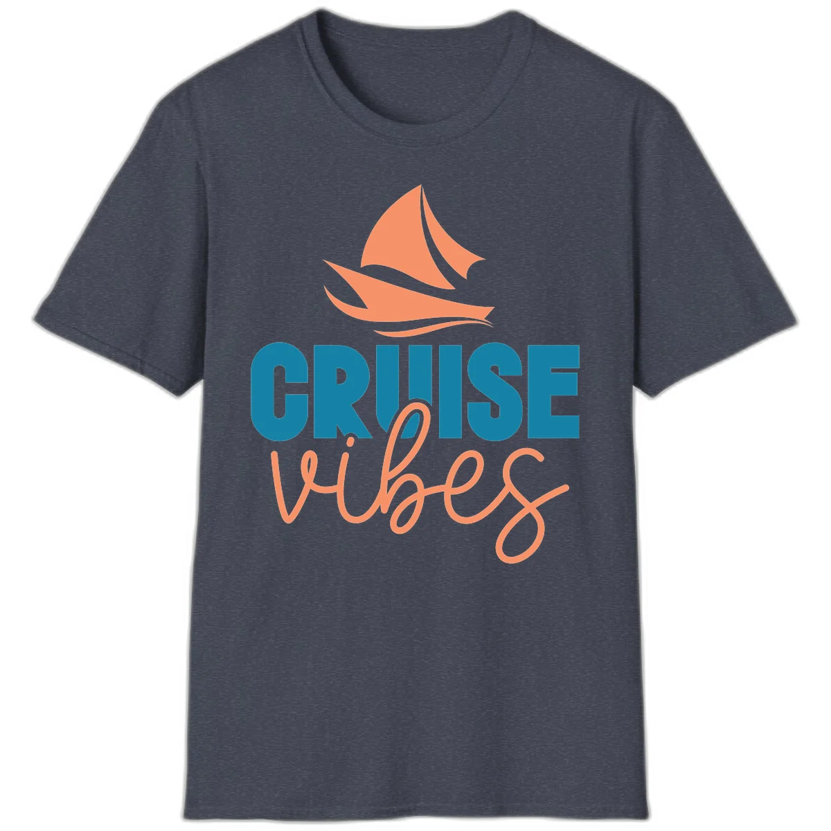Cruise Vibes Sailing Design T-Shirt in Heather Navy