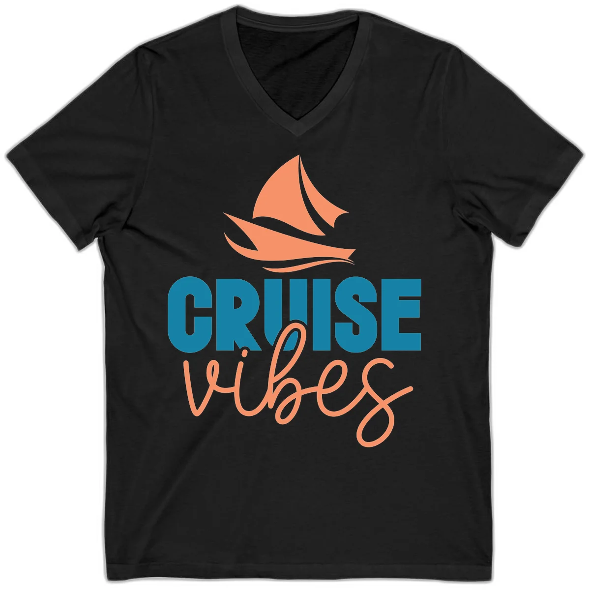Cruise Vibes Sailing Design V-Neck in Black