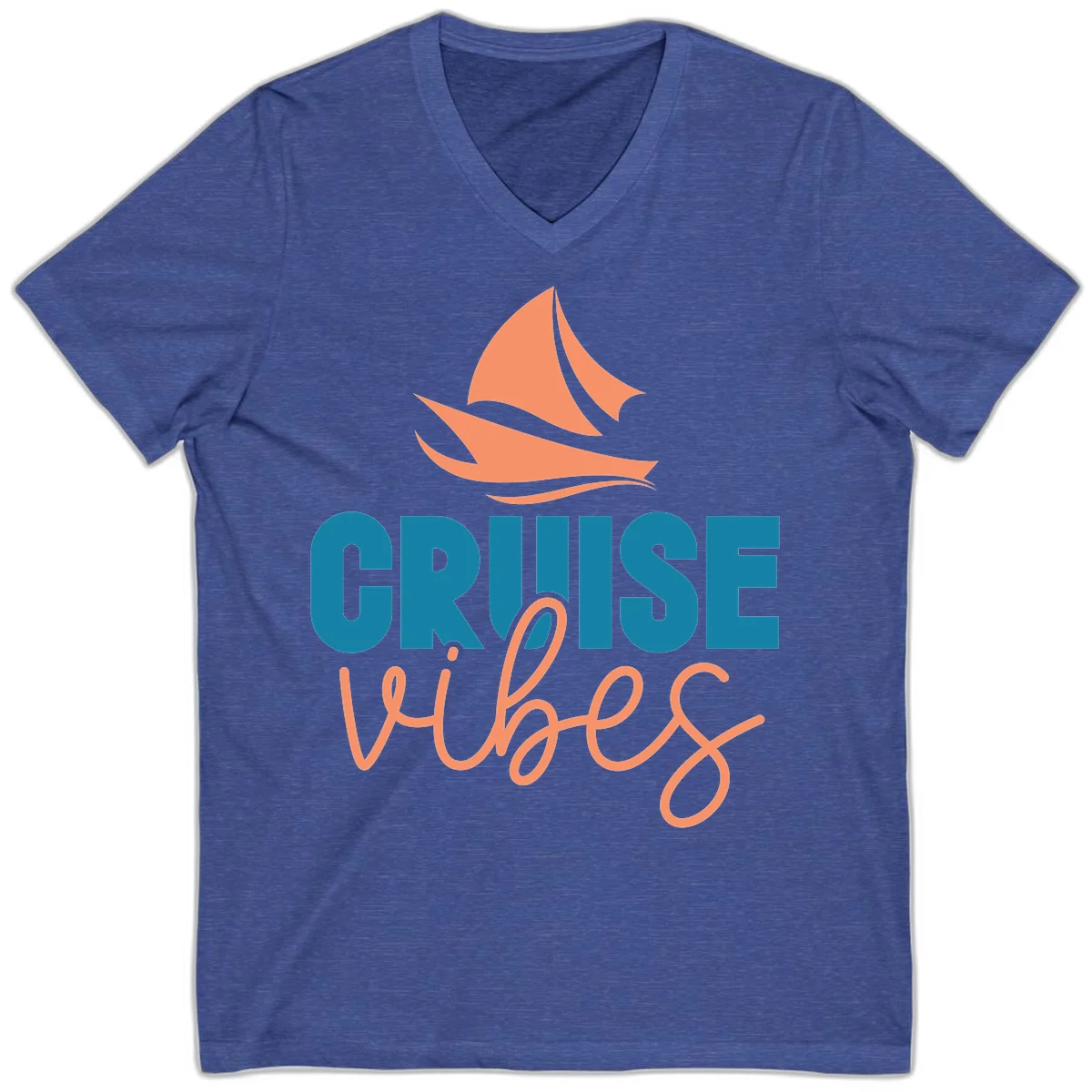 Cruise Vibes Sailing Design V-Neck in Heather True Royal