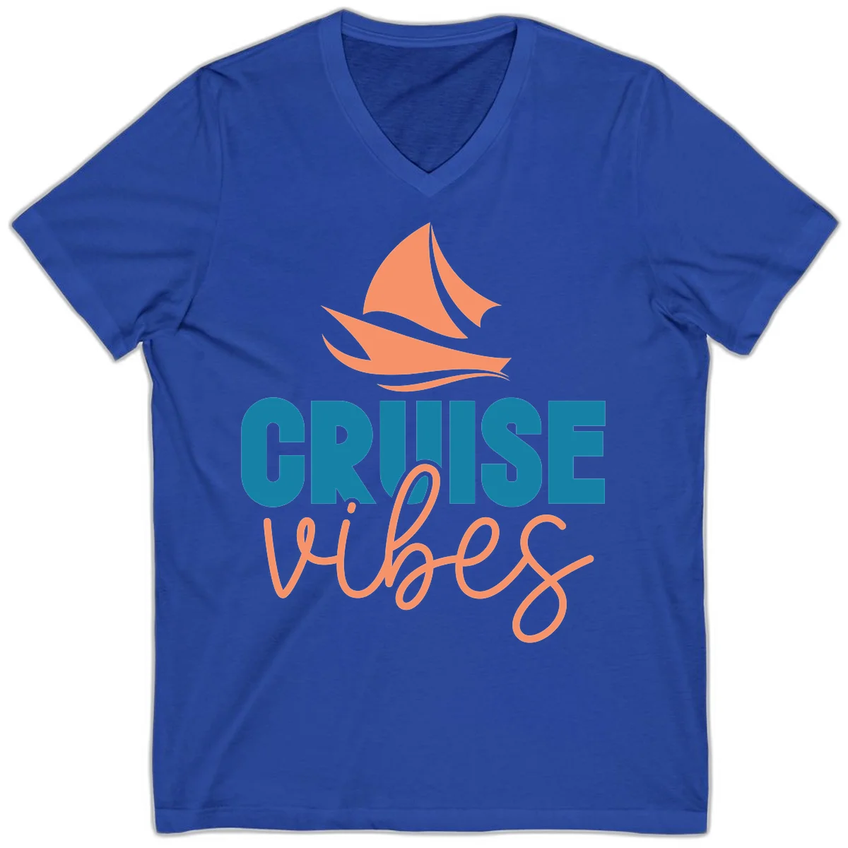 Cruise Vibes Sailing Design V-Neck in True Royal