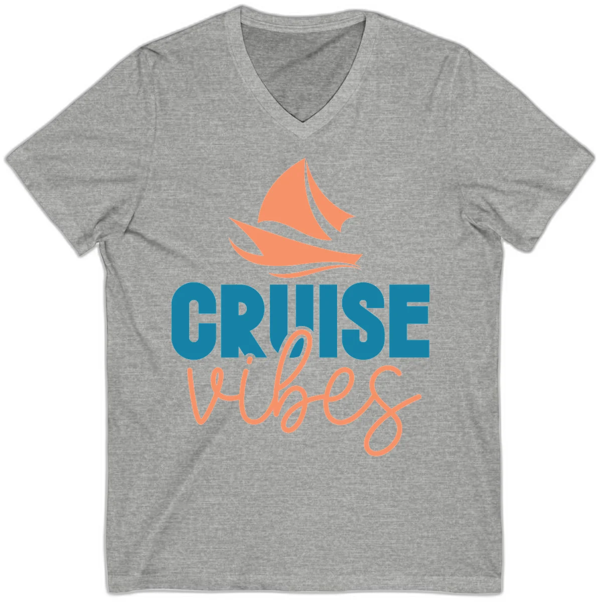 Cruise Vibes Sailing Design V-Neck in Athletic Heather