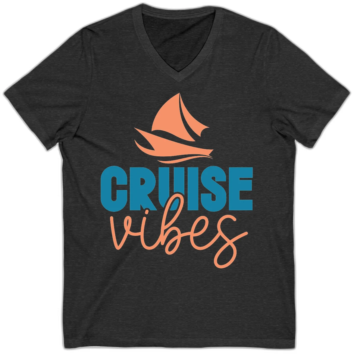 Cruise Vibes Sailing Design V-Neck in Dark Grey Heather