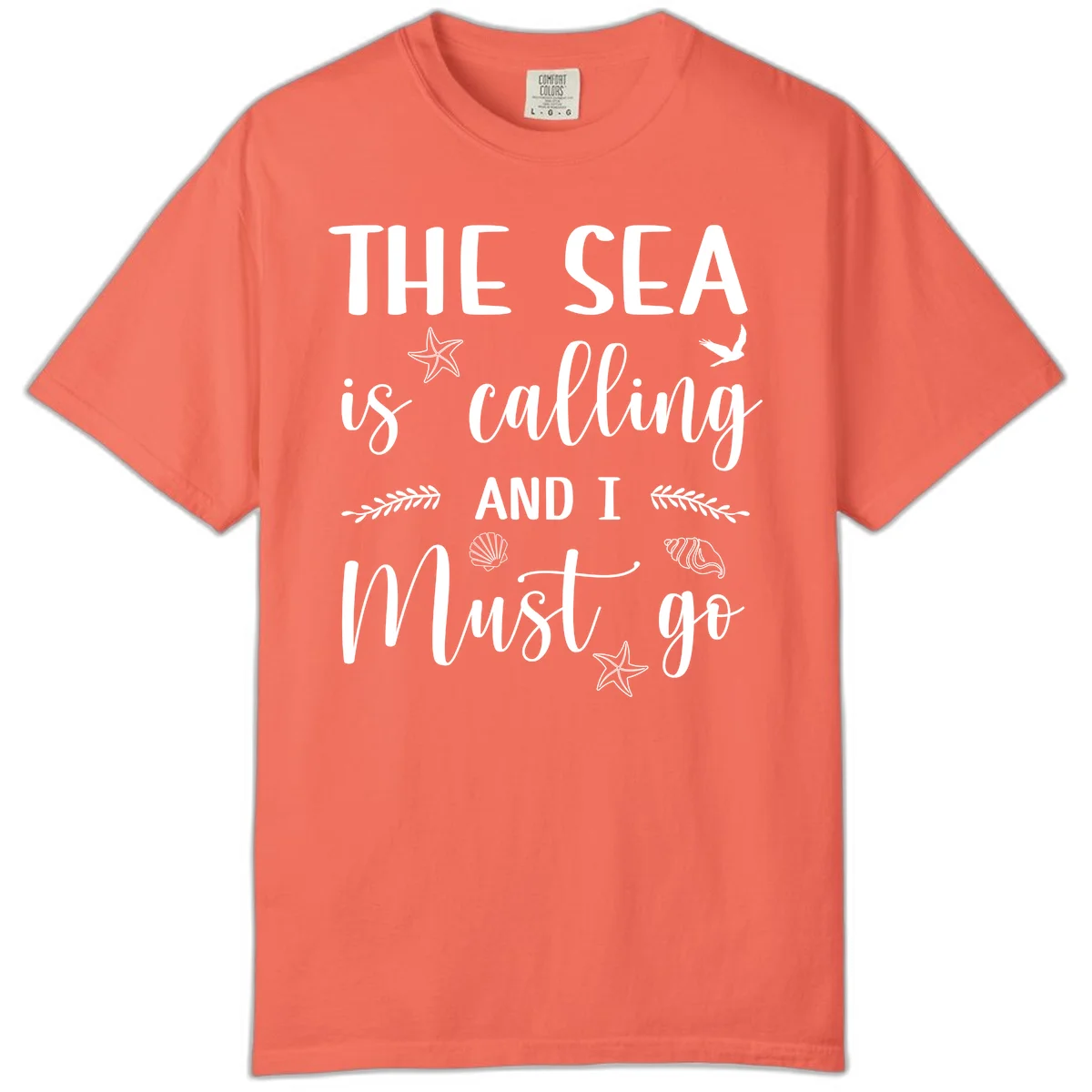The Sea Is Calling Comfort Color Tee in Bright Salmon