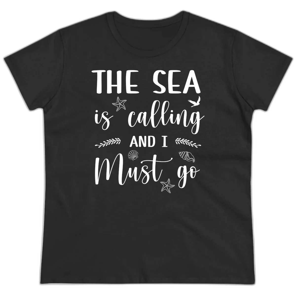 The Sea Is Calling Ladies Tee in Black