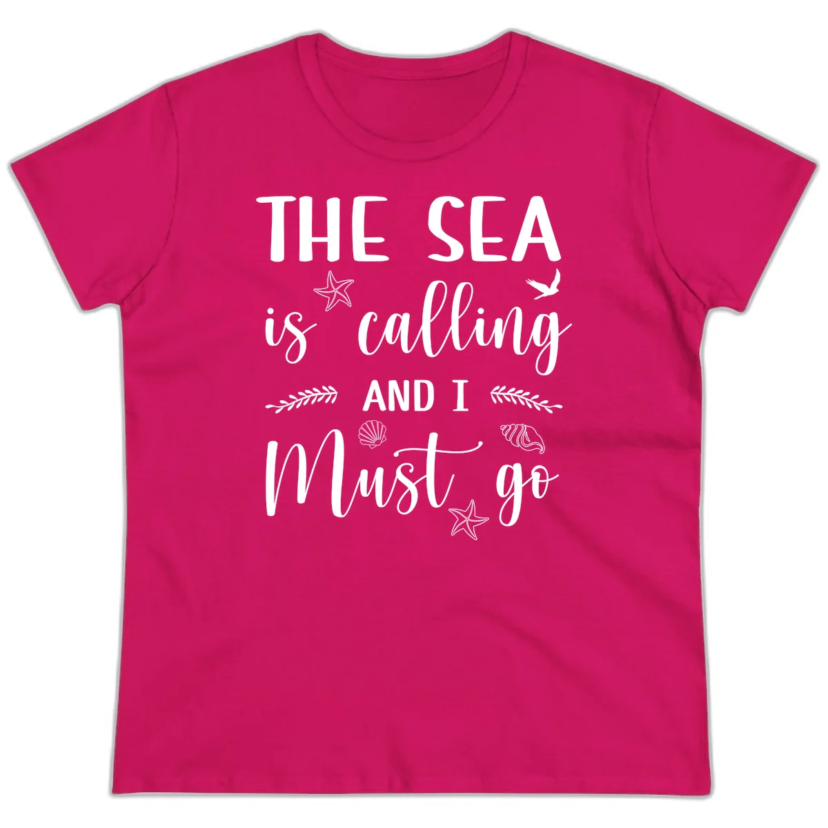 The Sea Is Calling Ladies Tee in Heliconia
