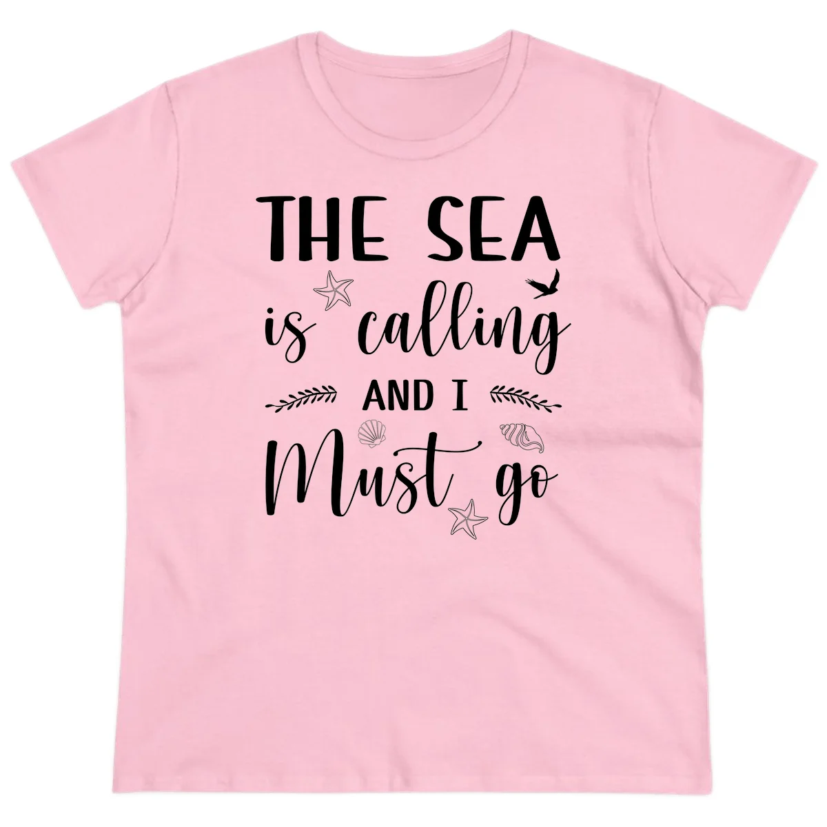 The Sea Is Calling Ladies Tee in Light Pink