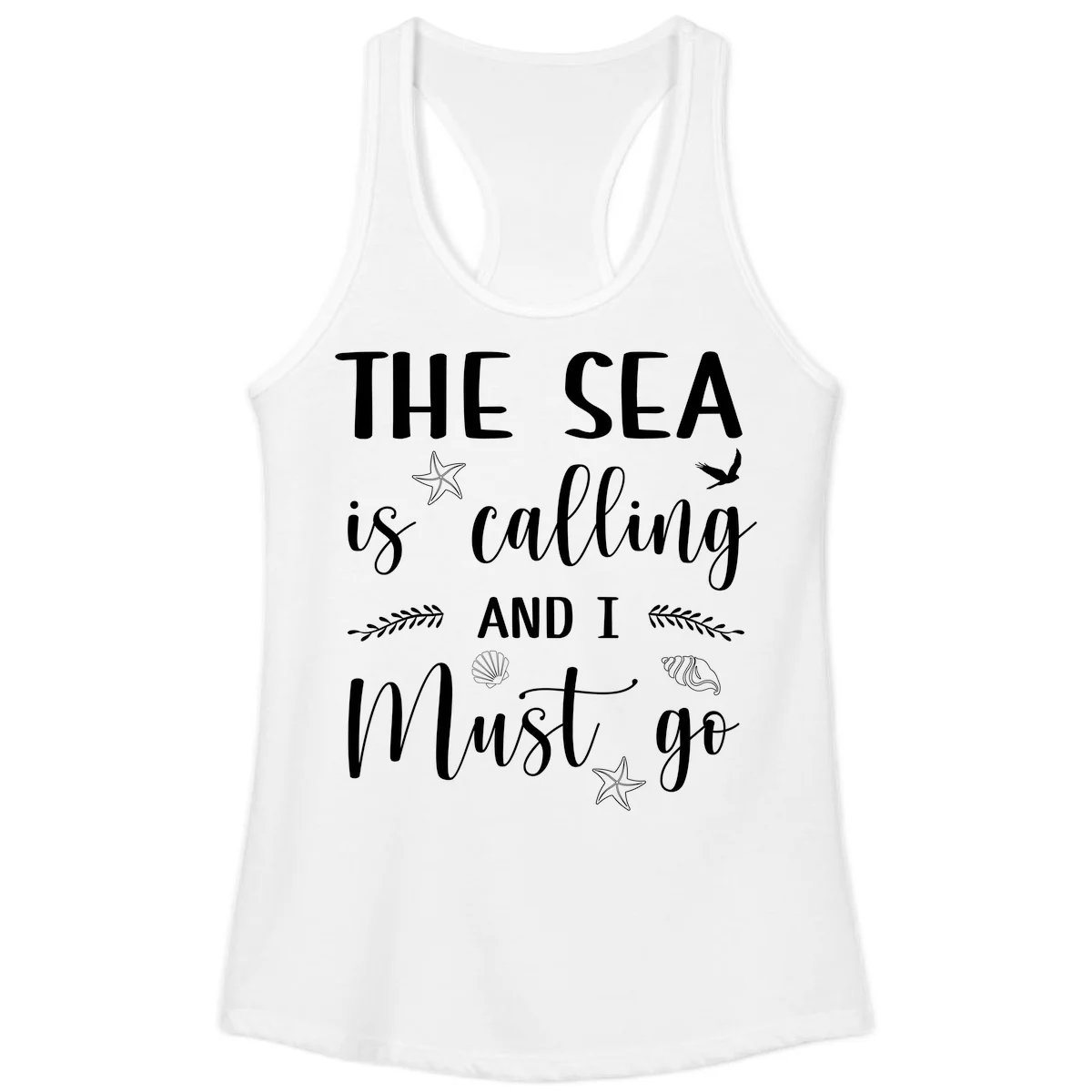 The Sea Is Calling Ladies Tank in White