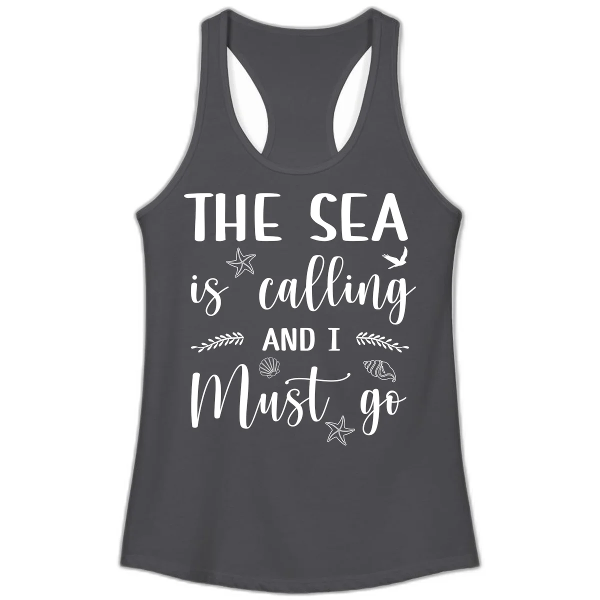 The Sea Is Calling Ladies Tank in Solid Dark Gray