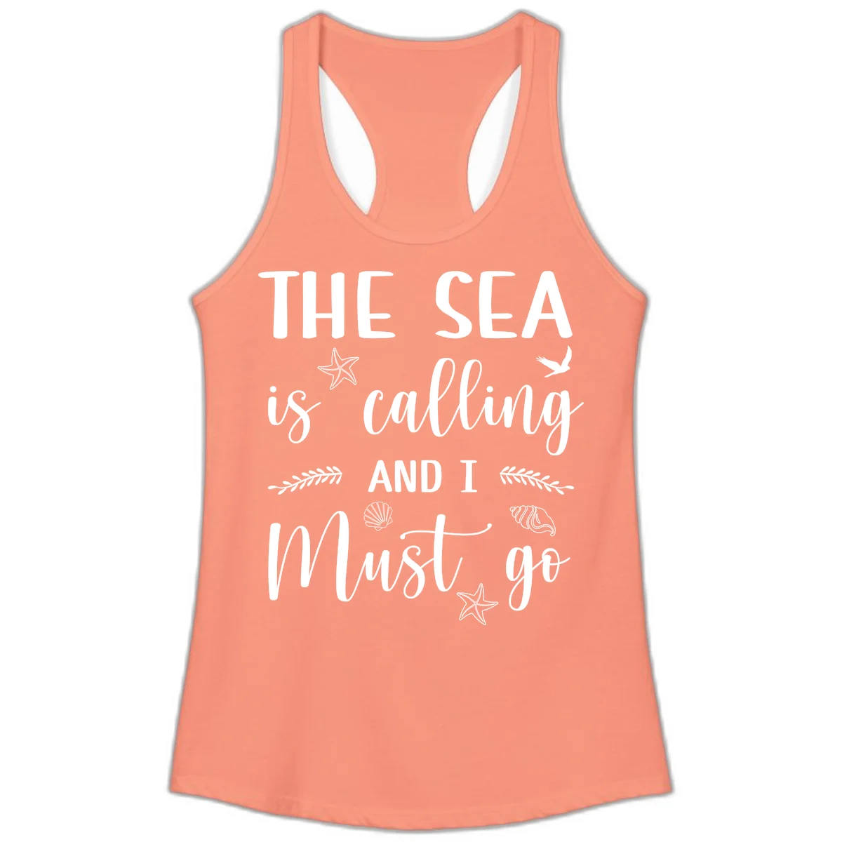 The Sea Is Calling Ladies Tank in Solid Light Orange