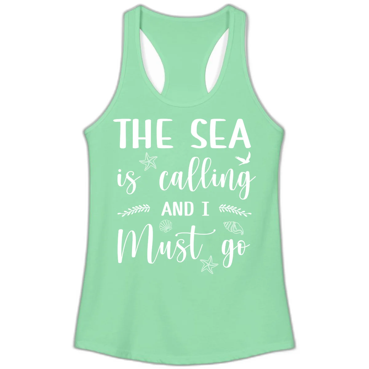 The Sea Is Calling Ladies Tank in Solid Mint
