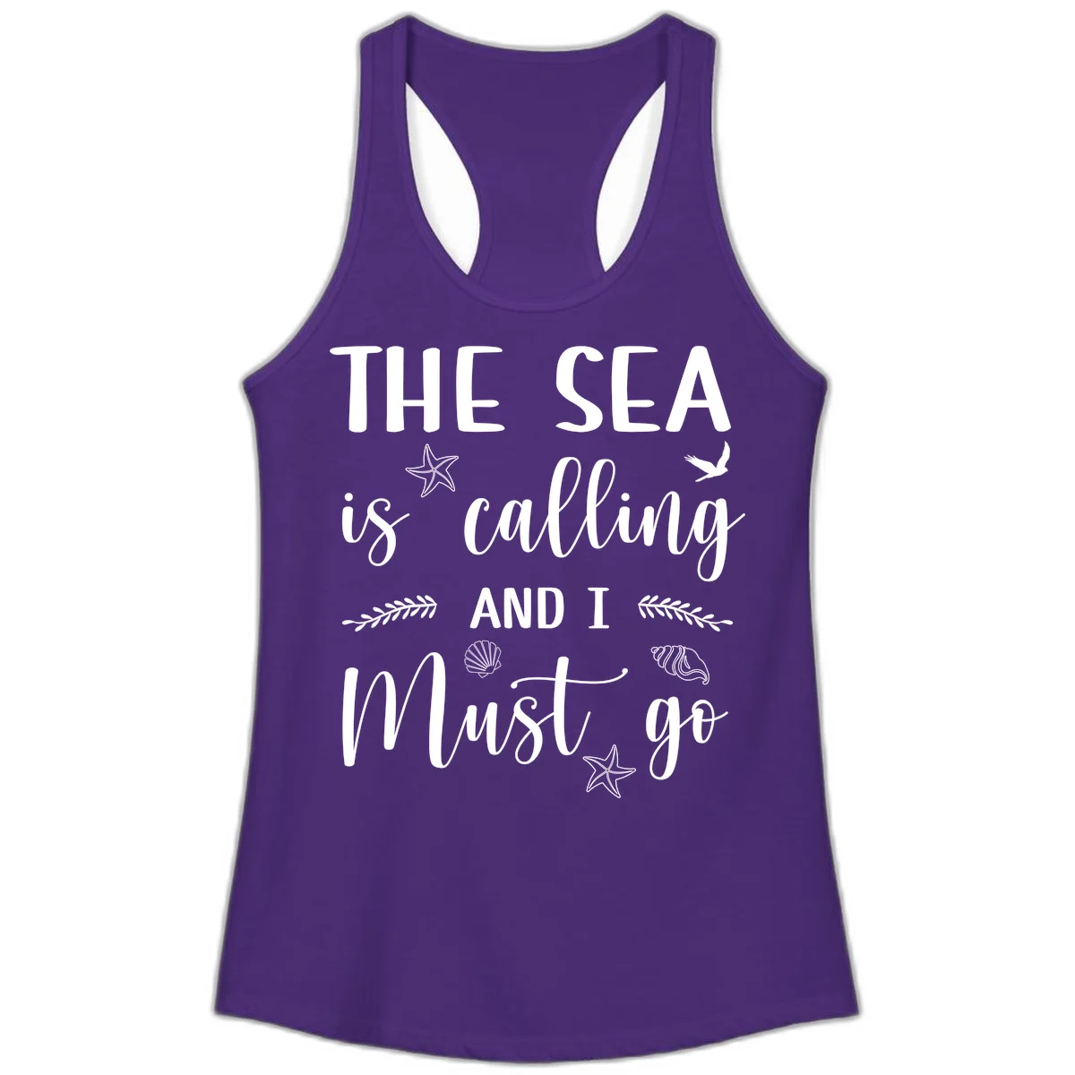 The Sea Is Calling Ladies Tank in Solid Purple Rush