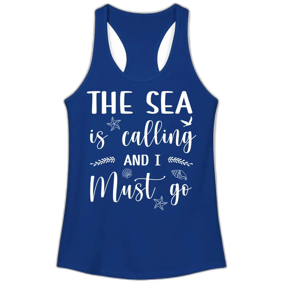 The Sea Is Calling Ladies Tank in Solid Royal