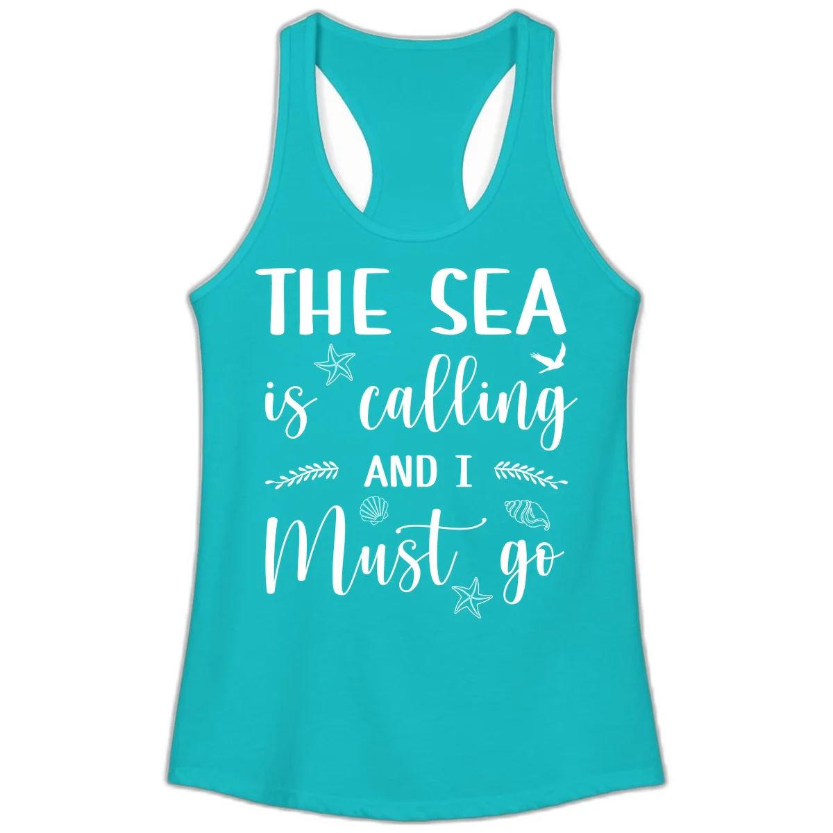The Sea Is Calling Ladies Tank in Tahiti Blue