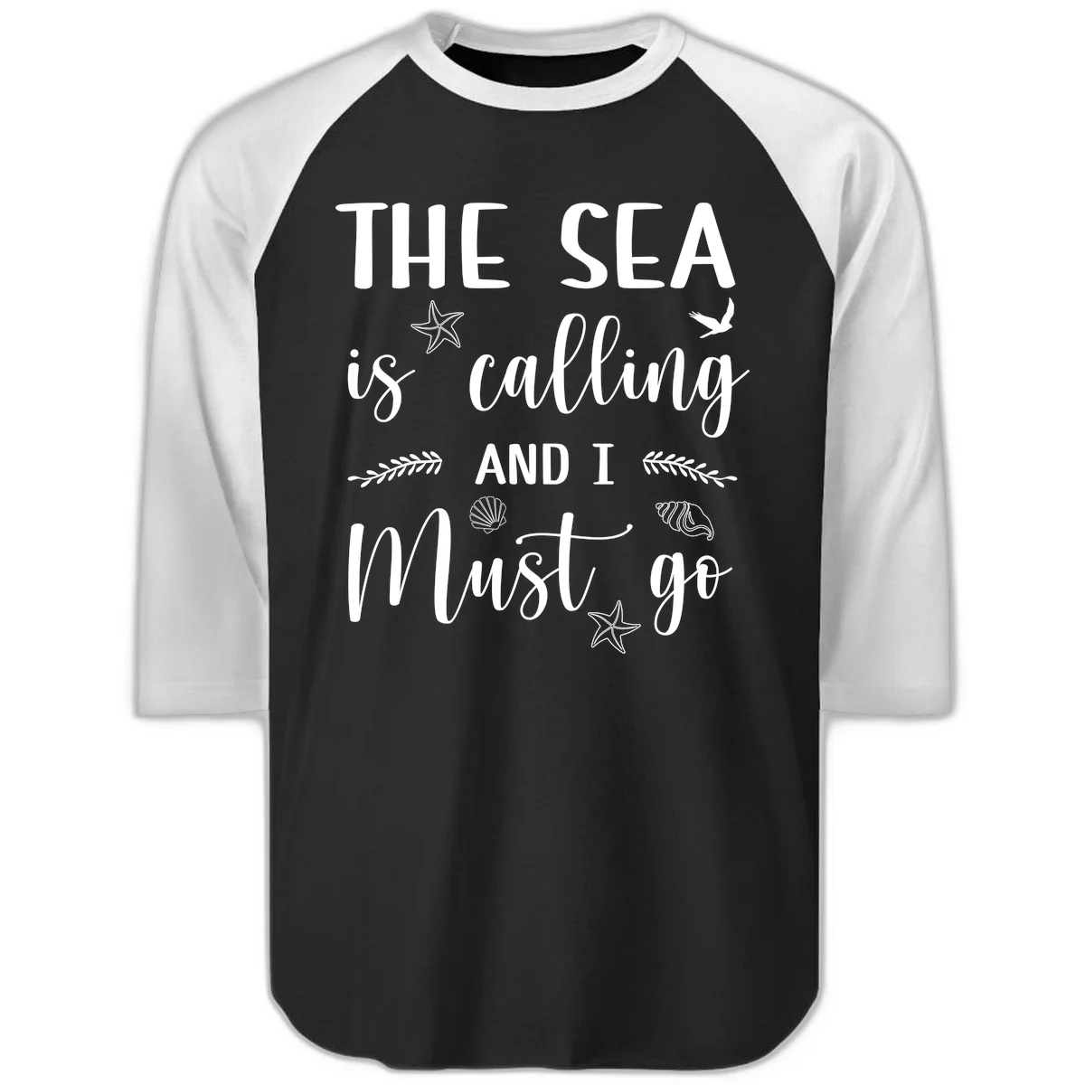 The Sea Is Calling Raglan 3/4 in Black White