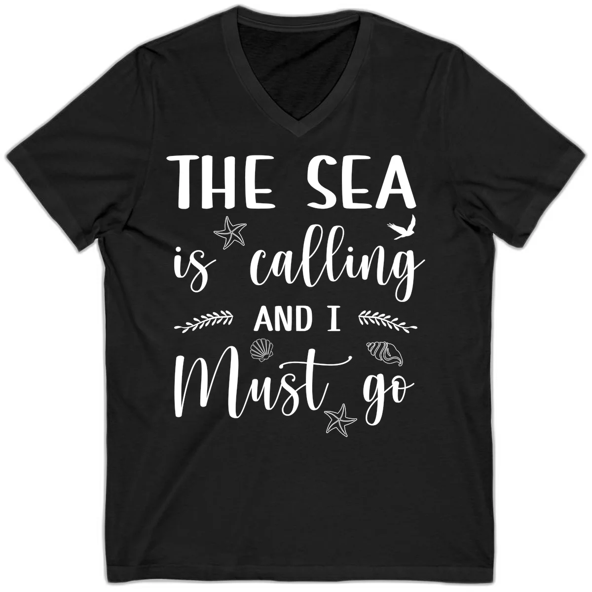 The Sea Is Calling V-Neck in Black
