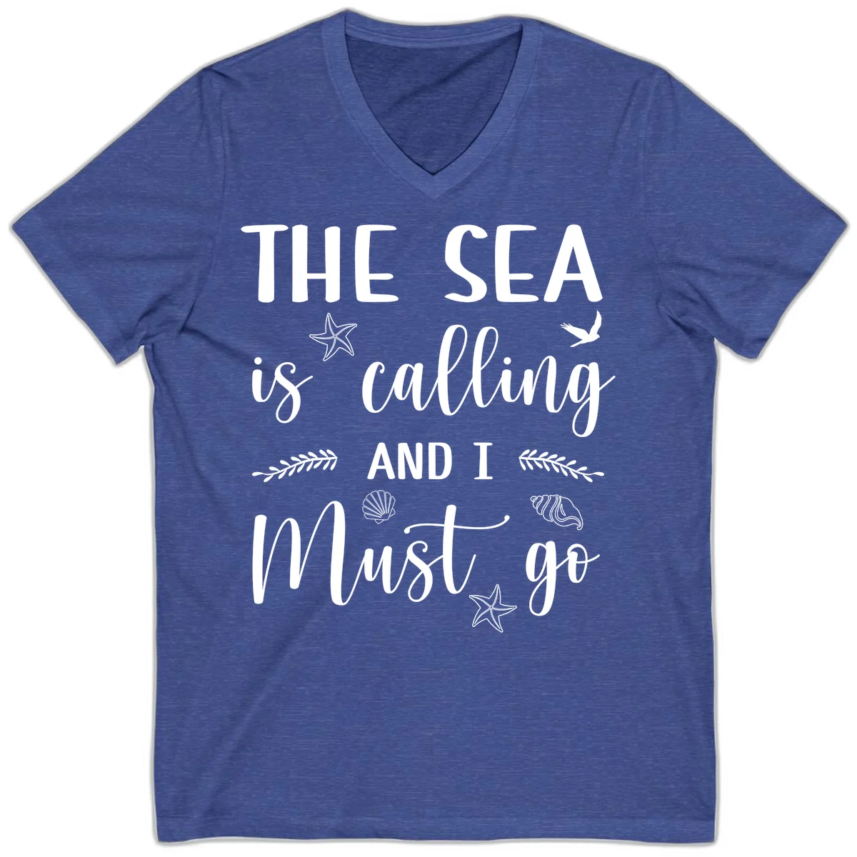 The Sea Is Calling V-Neck in Heather True Royal