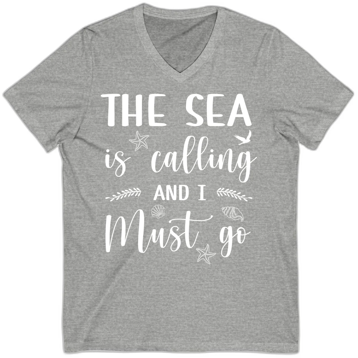 The Sea Is Calling V-Neck in Athletic Heather