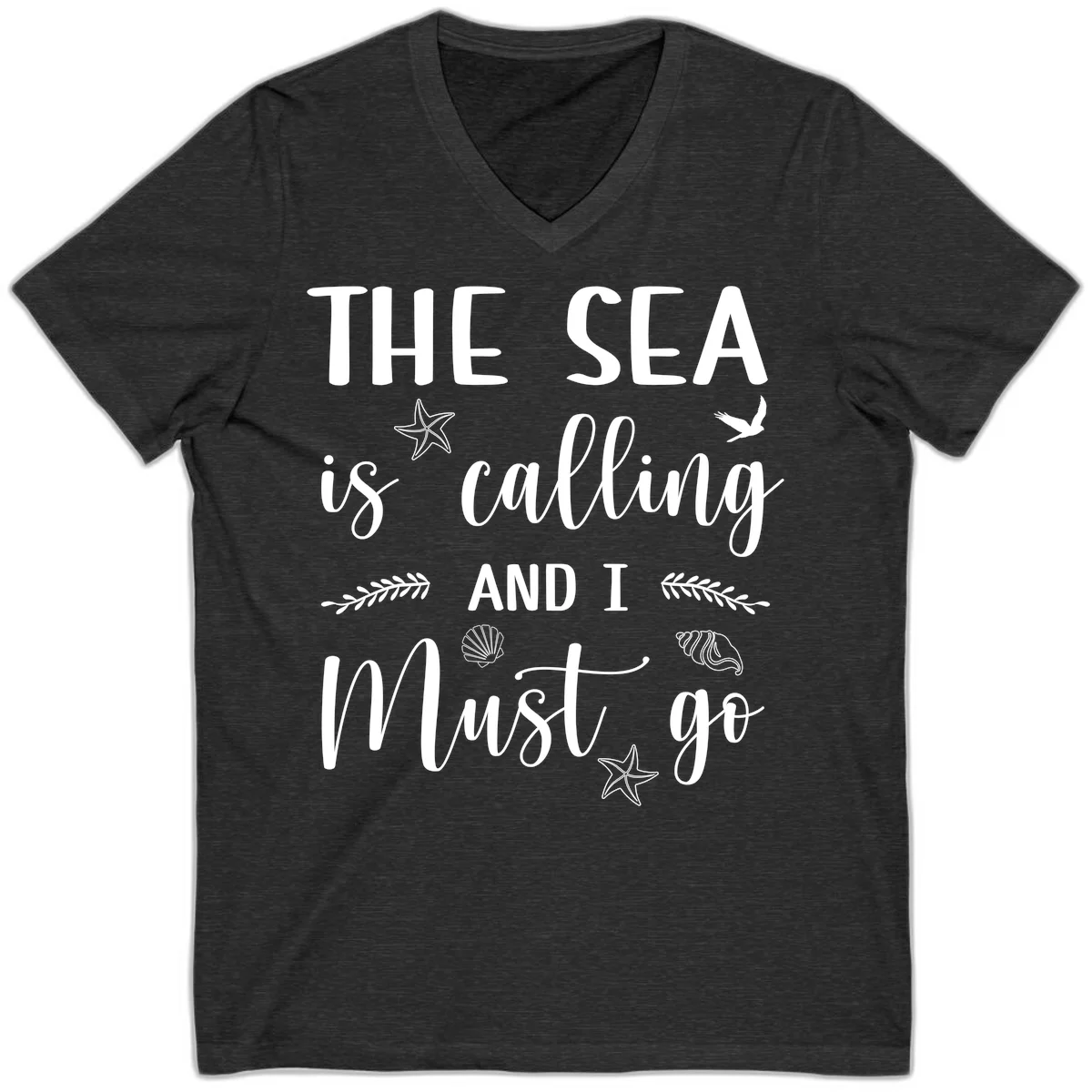 The Sea Is Calling V-Neck in Dark Grey Heather