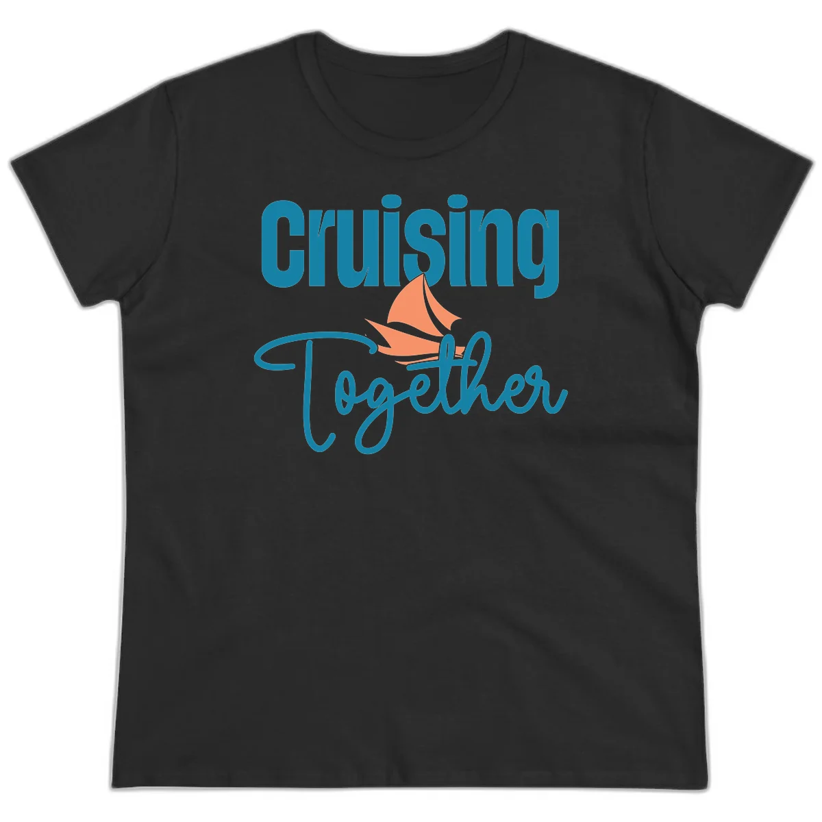 Cruising Together Sailboat Ladies Tee in Black