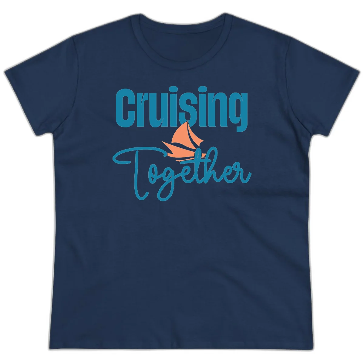 Cruising Together Sailboat Ladies Tee in Navy