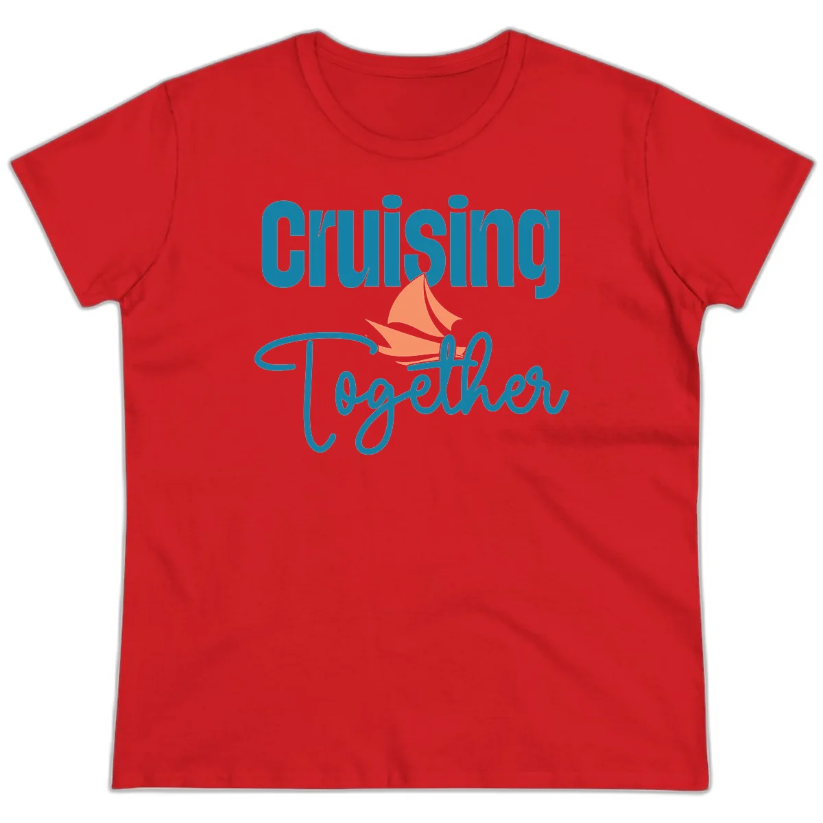 Cruising Together Sailboat Ladies Tee in Red