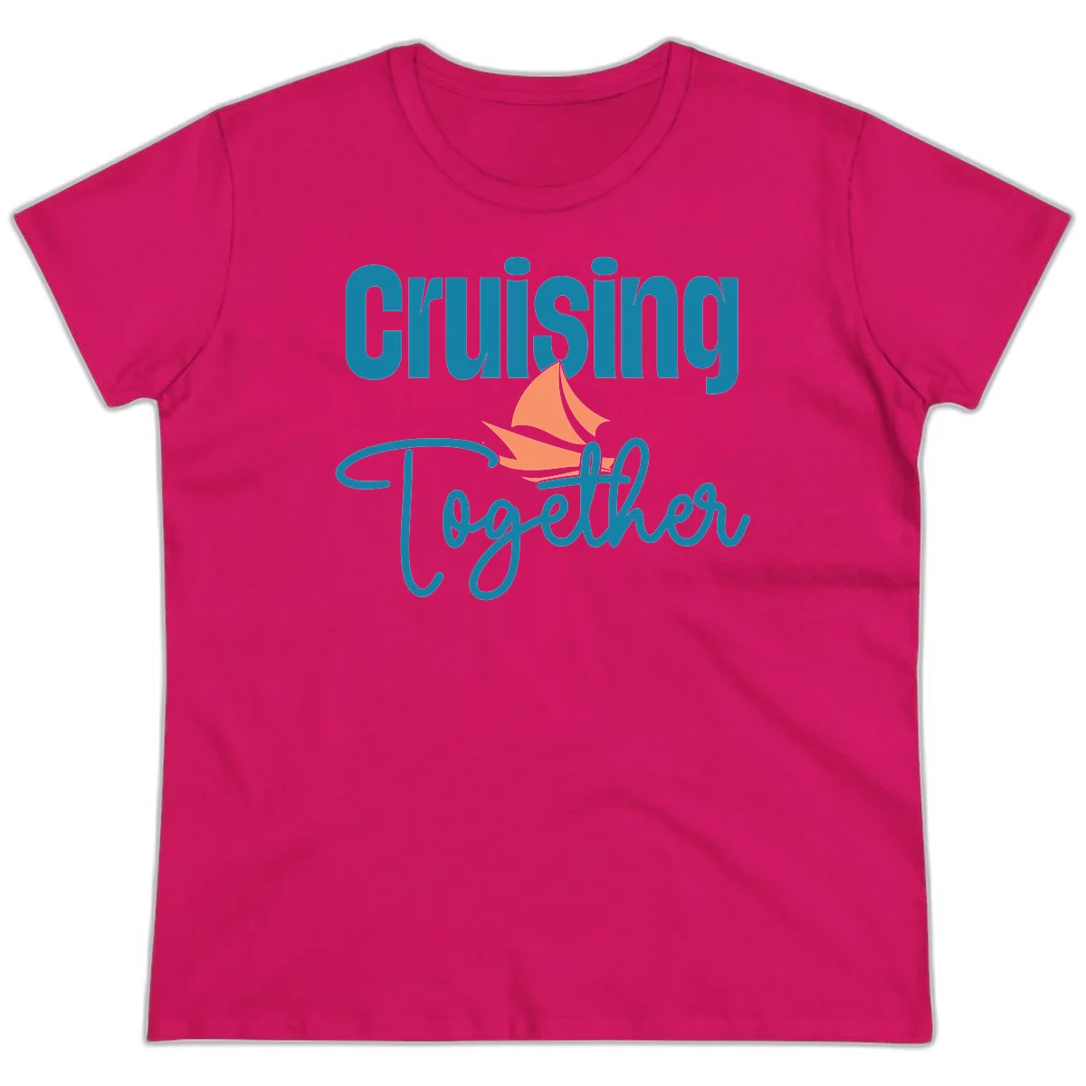 Cruising Together Sailboat Ladies Tee in Heliconia