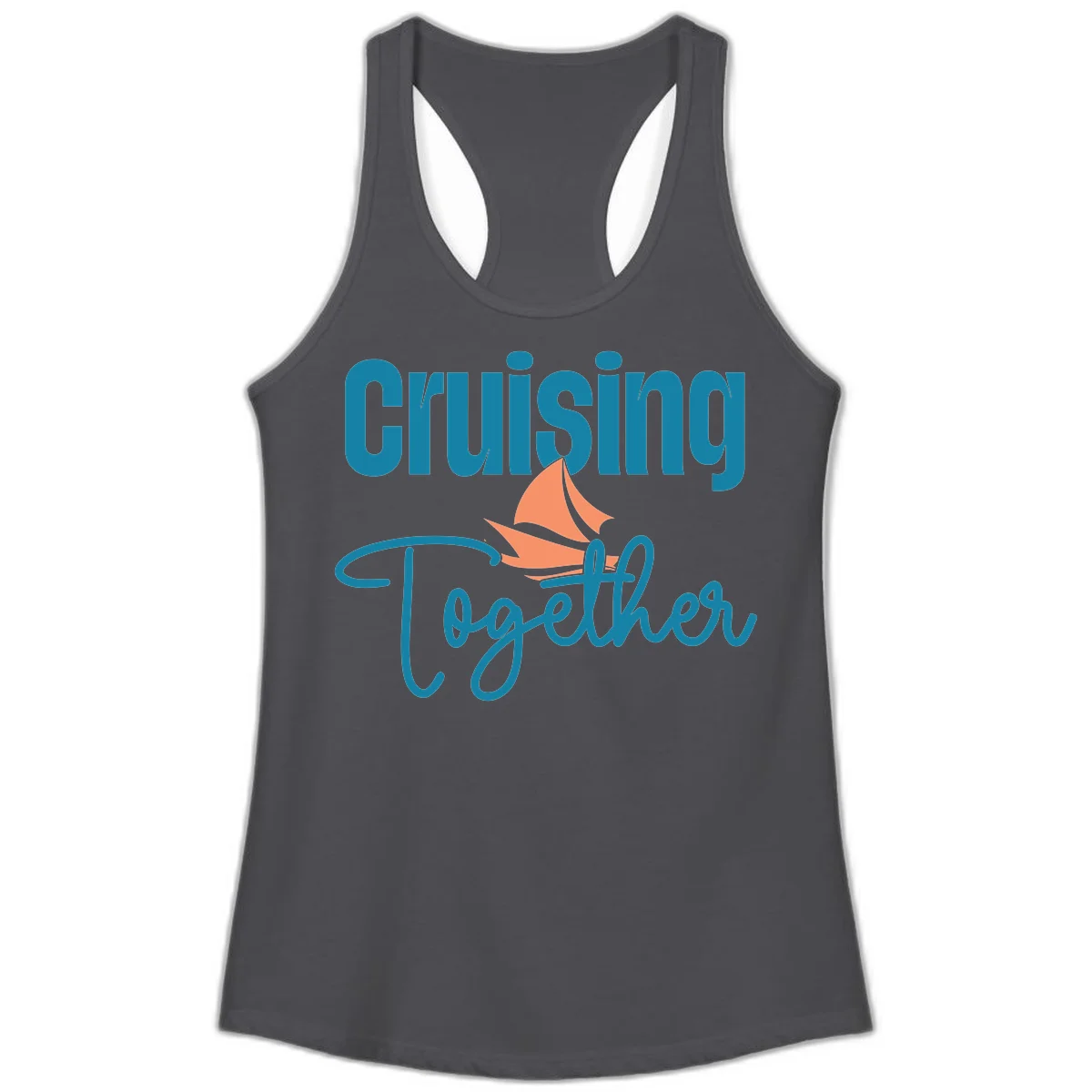 Cruising Together Sailboat Ladies Tank in Solid Dark Gray