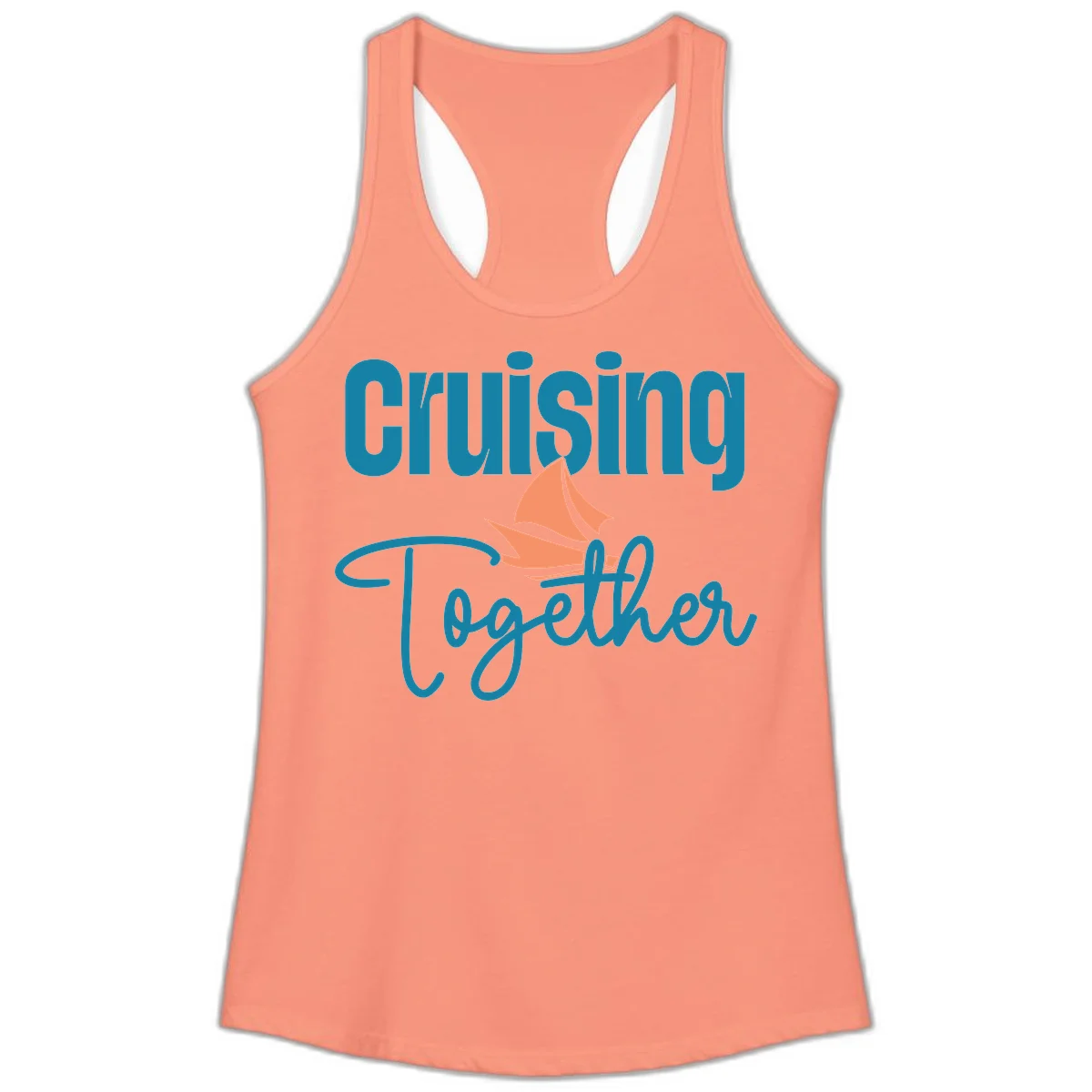 Cruising Together Sailboat Ladies Tank in Solid Light Orange