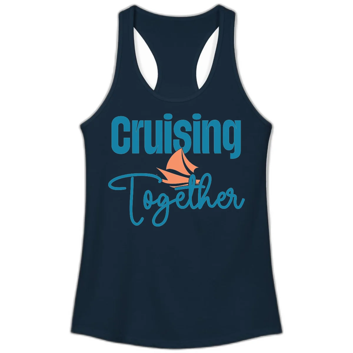 Cruising Together Sailboat Ladies Tank in Solid Midnight Navy