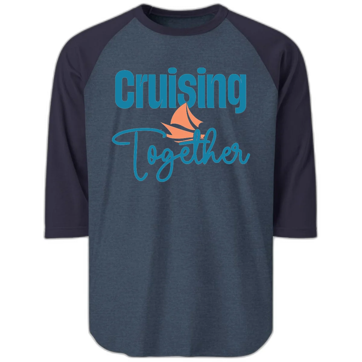 Cruising Together Sailboat Raglan 3/4 in Heather Denim Navy