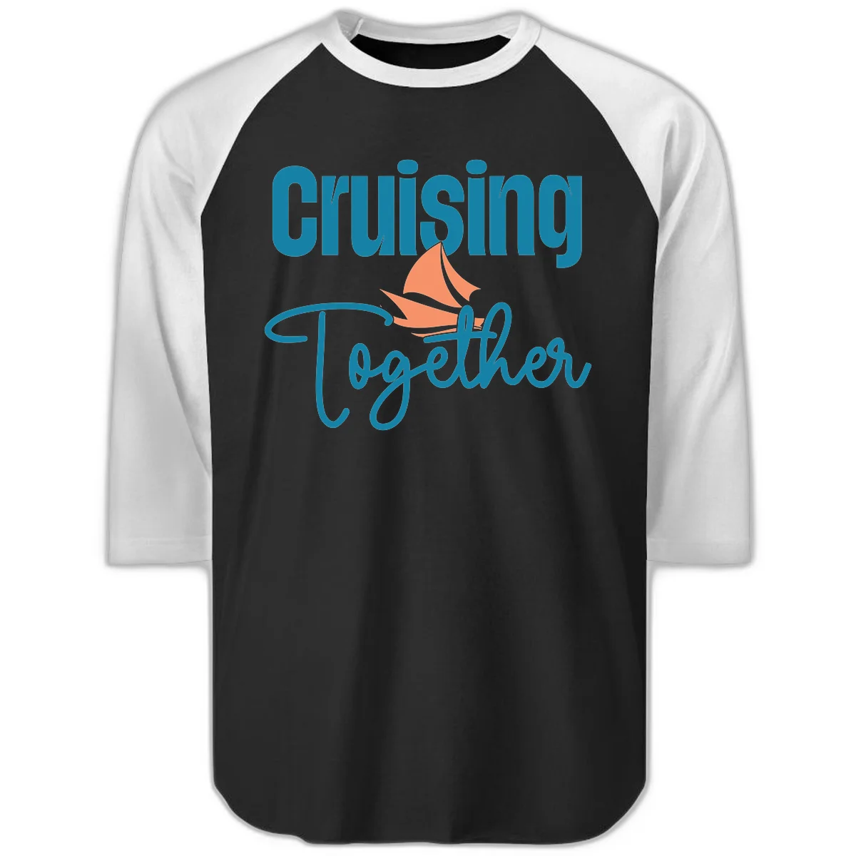 Cruising Together Sailboat Raglan 3/4 in Black White