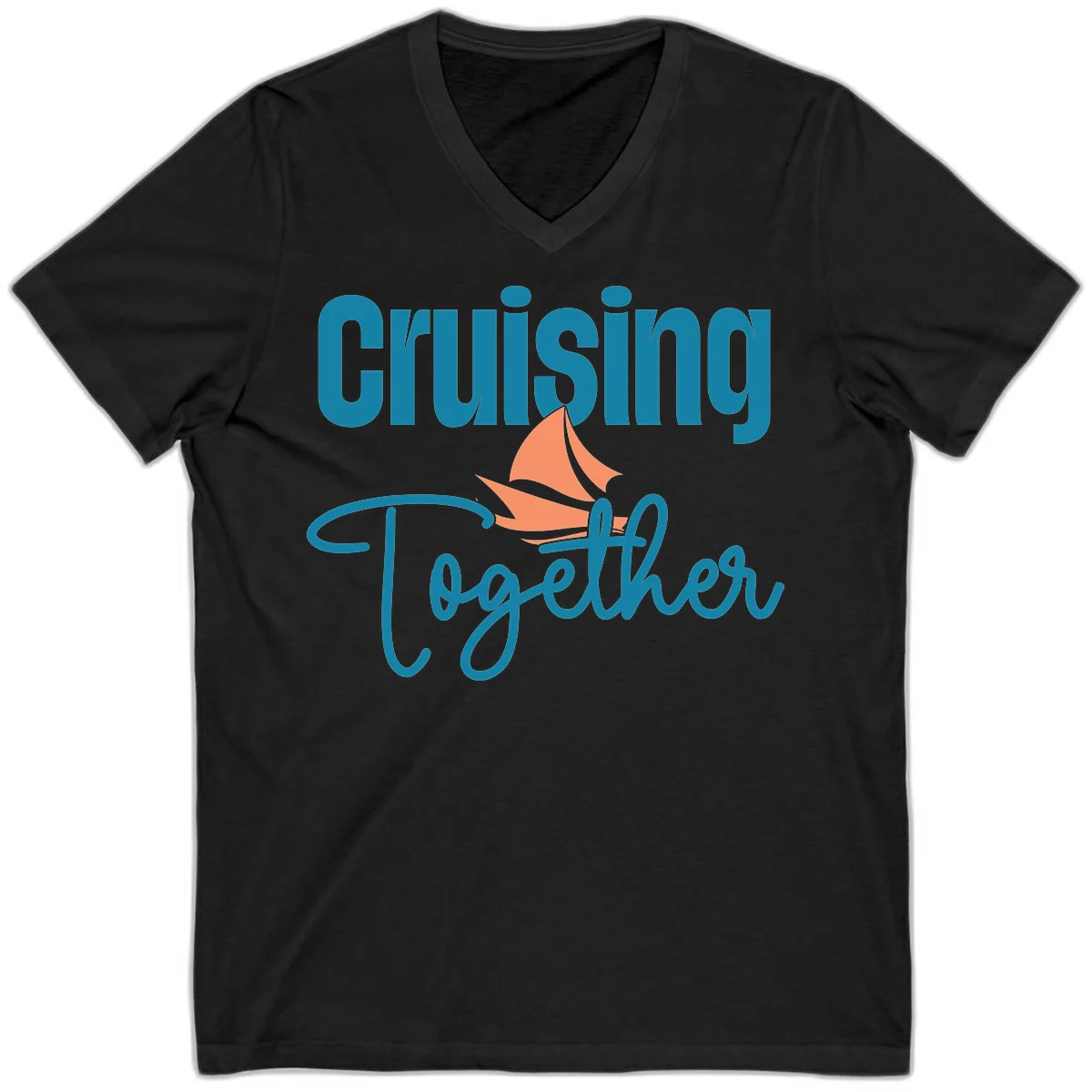 Cruising Together Sailboat V-Neck in Black